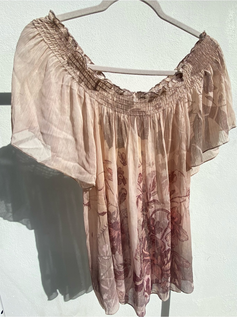 Y2K Fairy Wet Seal Tan & Burgundry Floral Blouse Size Large
